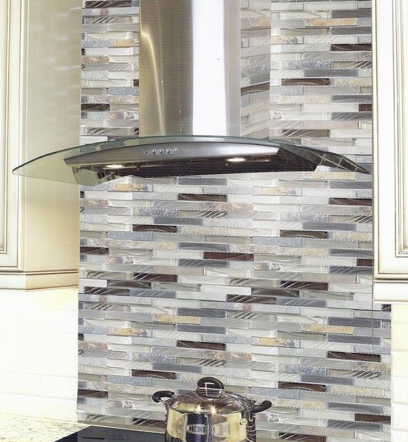 This particular mosaic tile consists of Glazzio glass and slate in Sag Harbor Grey.
