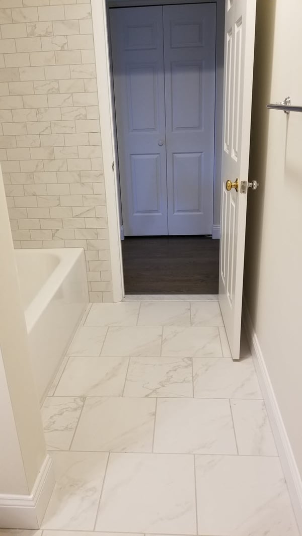 Marble-look porcelain tile is fabulous for a bathroom floor.