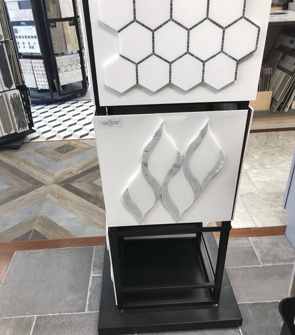 Hexagons and waterjet cut patterns can look very different depending on the grout color you choose.