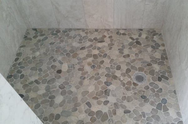 Detailed look at pebble shower floor