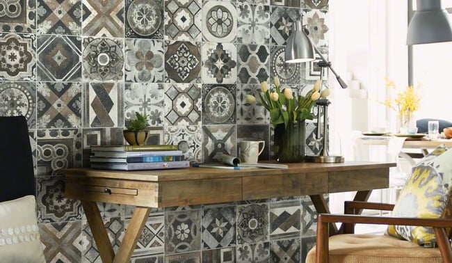 This square tile features bold decorative graphic patterns as you see below.