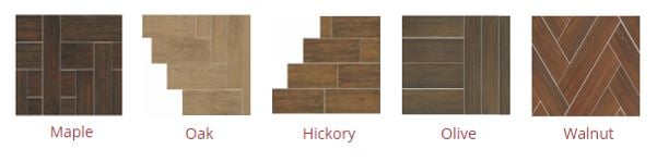 Examples of patterns possible with porcelain wood look tile