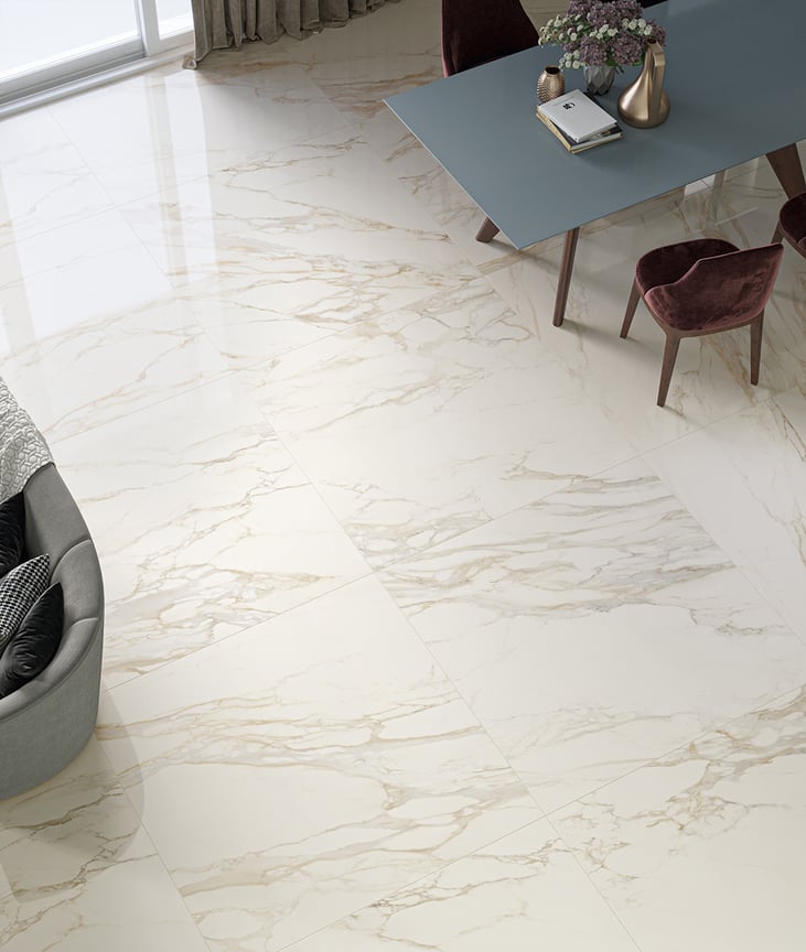 Emilia_PorcelainTile_Calacatta_Polished_48x48_FloorWallTile_Living_1