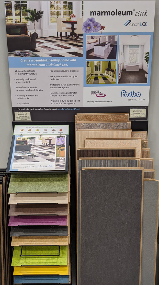 Forbo-Marmoleum-DisplayYou'll absolutely love what's available to choose from with Marmoleum!