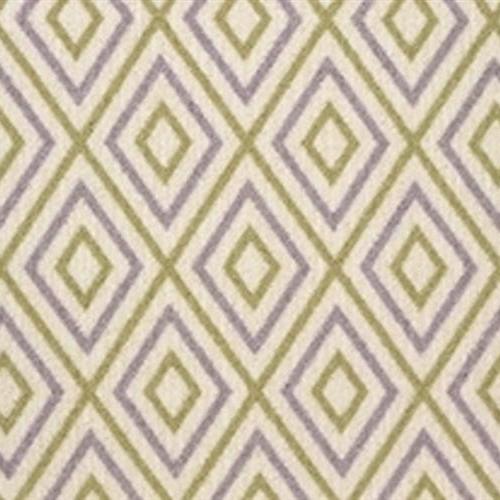 Taos by Stanton in color Lavender Fields combines green and beige with periwinkle in a vibrant diamond pattern.
