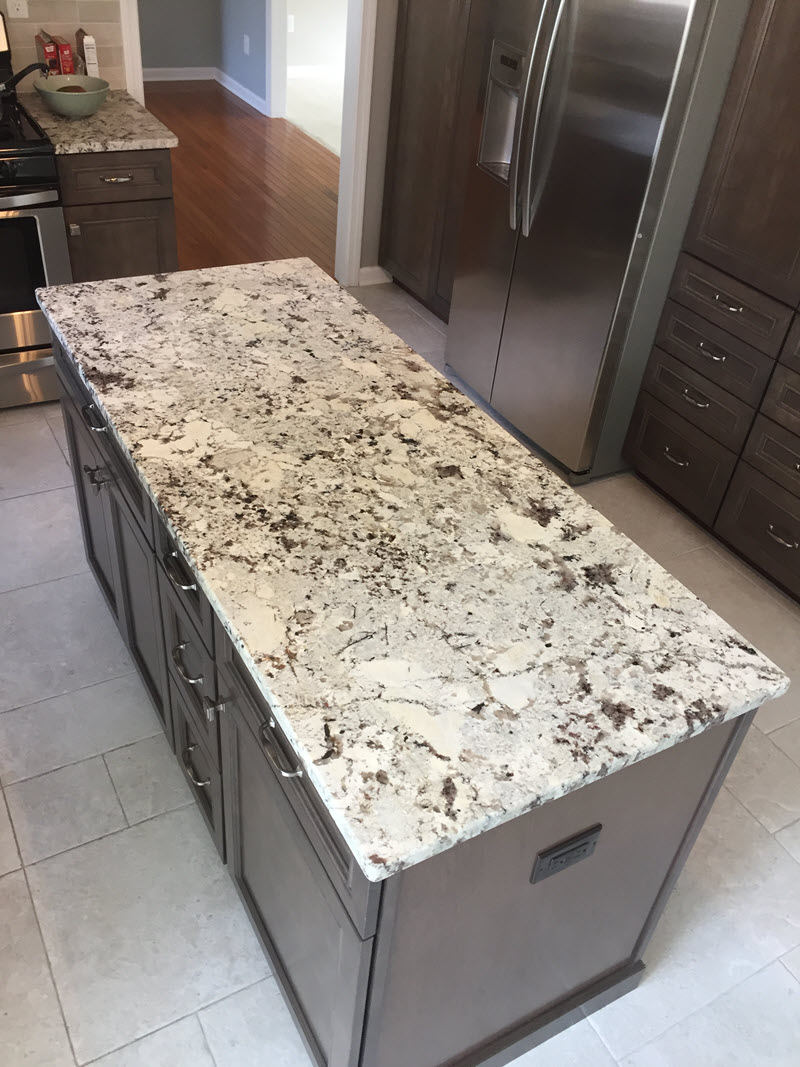 White Nebula Suede Granite Countertop Installation