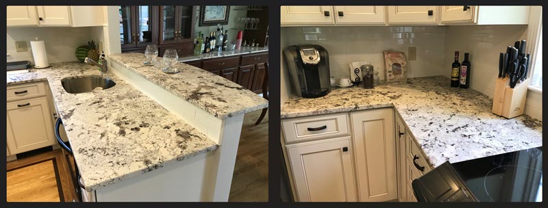 White Kitchen Cabinets With White Nebula Suede Granite II